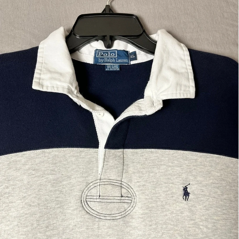 Polo Ralph Lauren Rugby Sweatshirt Mens XL Striped Navy Gray EUC